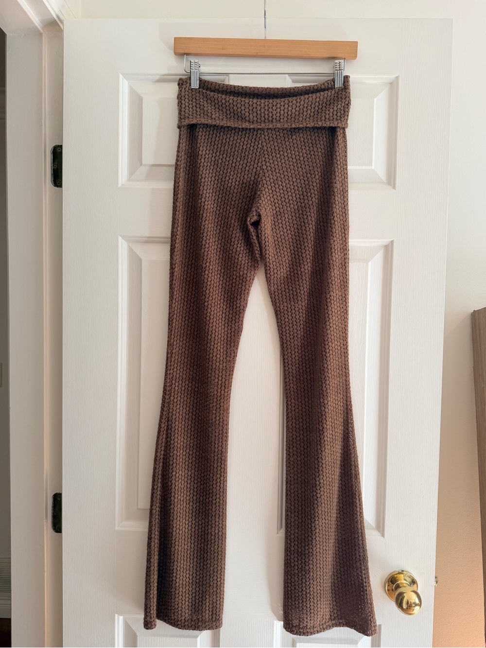 LIONESS Brown Knit Flare Pants - Cozy Fold-Over Waist